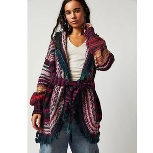 Free People Colorful Knit Belted Cardigan